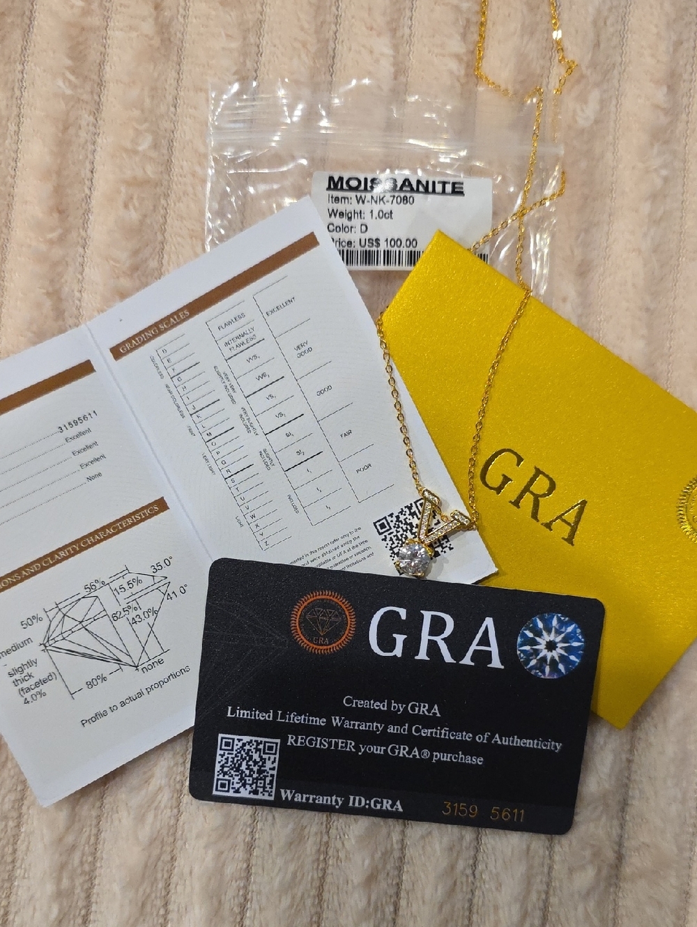 GRA Moissanite Gold Necklace with Pendant - Yellow Gold